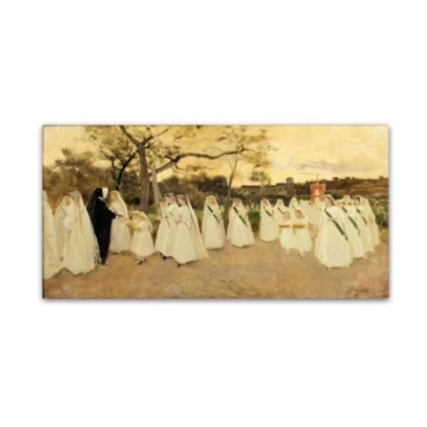 Joaquim Vayreda 'Procession Of Schoolgirls' Canvas Art, 16x32, Trademark Fine Art, Mfr#: AA00587-C1632GG